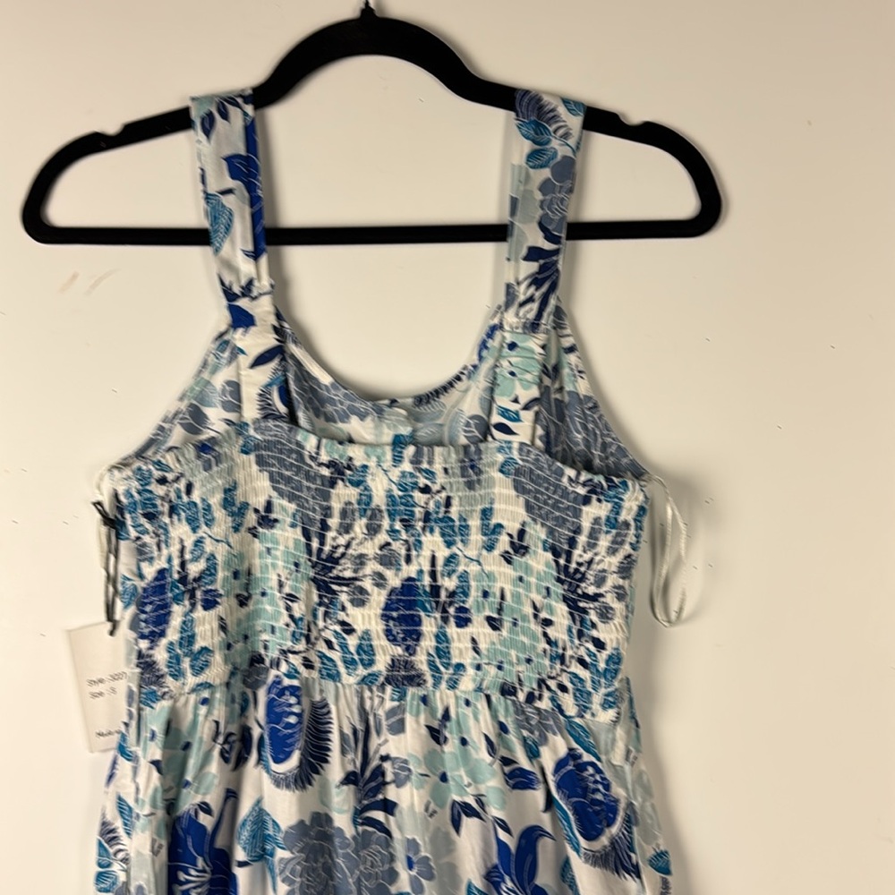 JAPNA SZ S NWT MAXI BUTTON UP  SLEEVELESS BLUE & WHITE FLORAL DRESS W/POCKETS - Picture 7 of 10